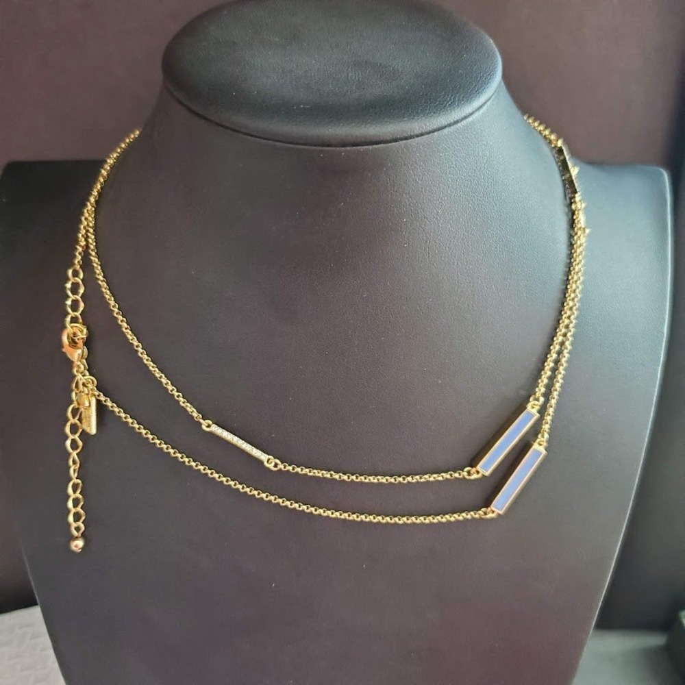Kate Spade New York Raising the Bar Long Layering Necklace Blue and Crystals